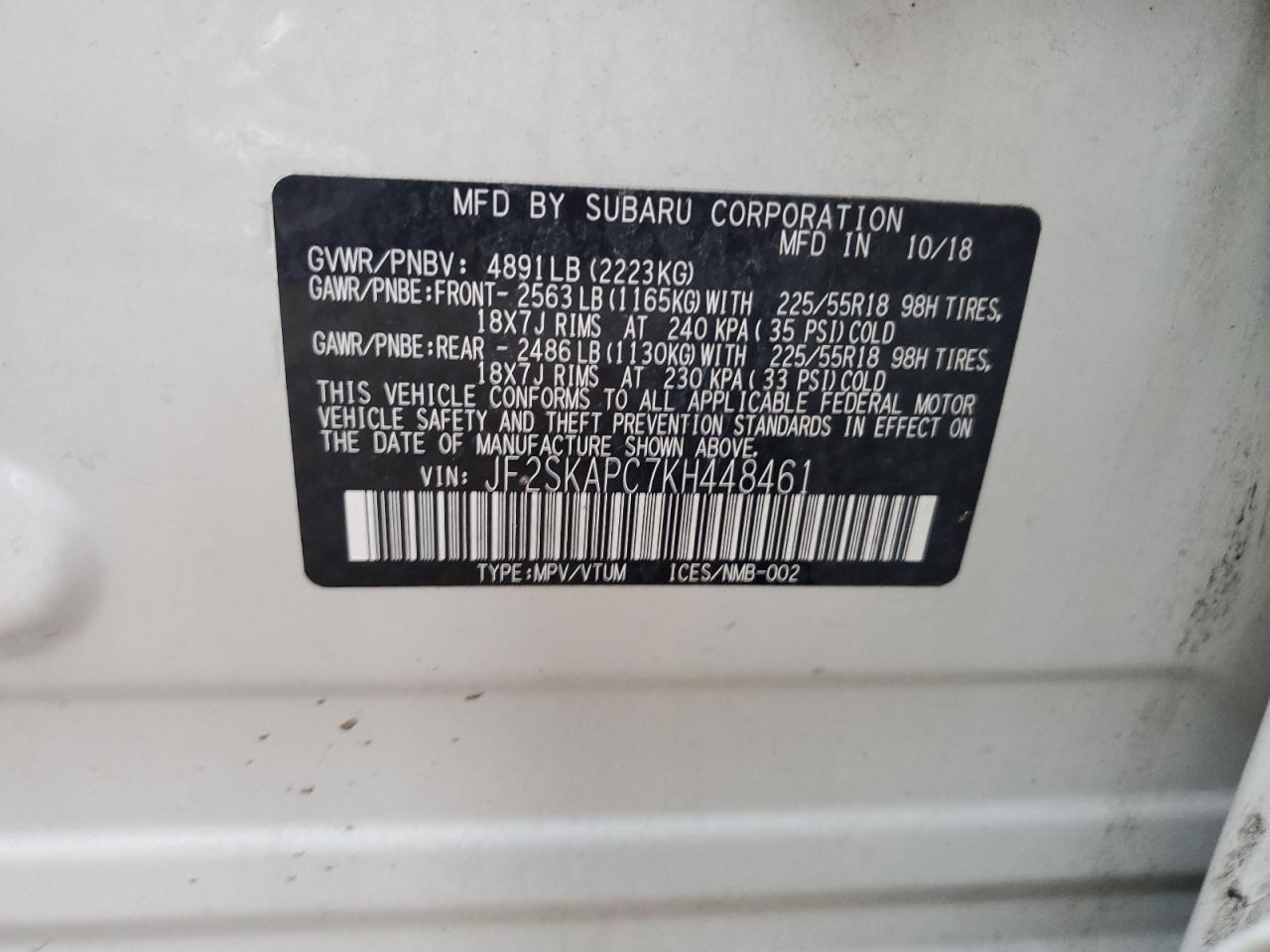 JF2SKAPC7KH448461 2019 Subaru Forester Sport