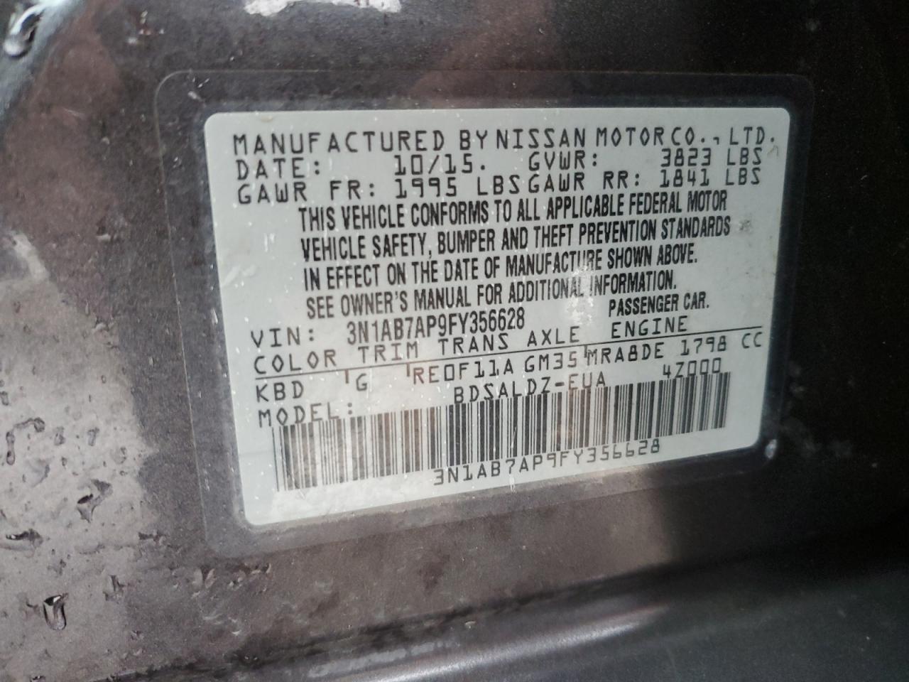 3N1AB7AP9FY356628 2015 Nissan Sentra S