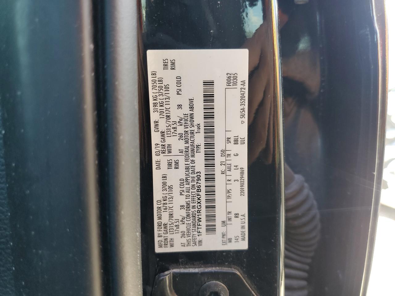 2019 Ford F150 Raptor VIN: 1FTFW1RGXKFB67903 Lot: 71666144