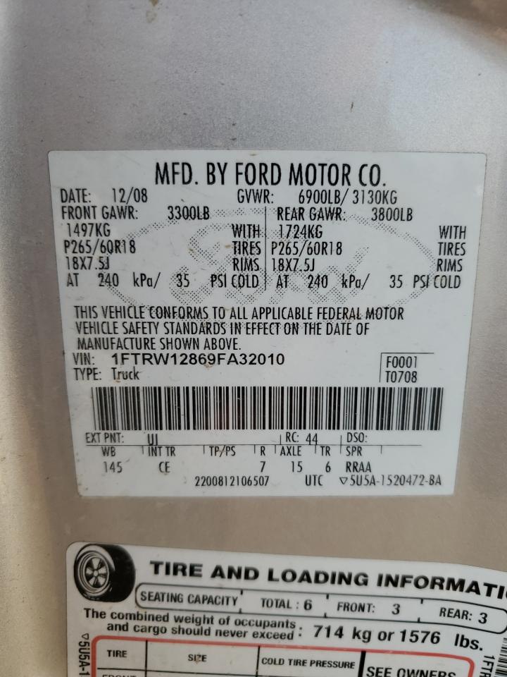 1FTRW12869FA32010 2009 Ford F150 Supercrew