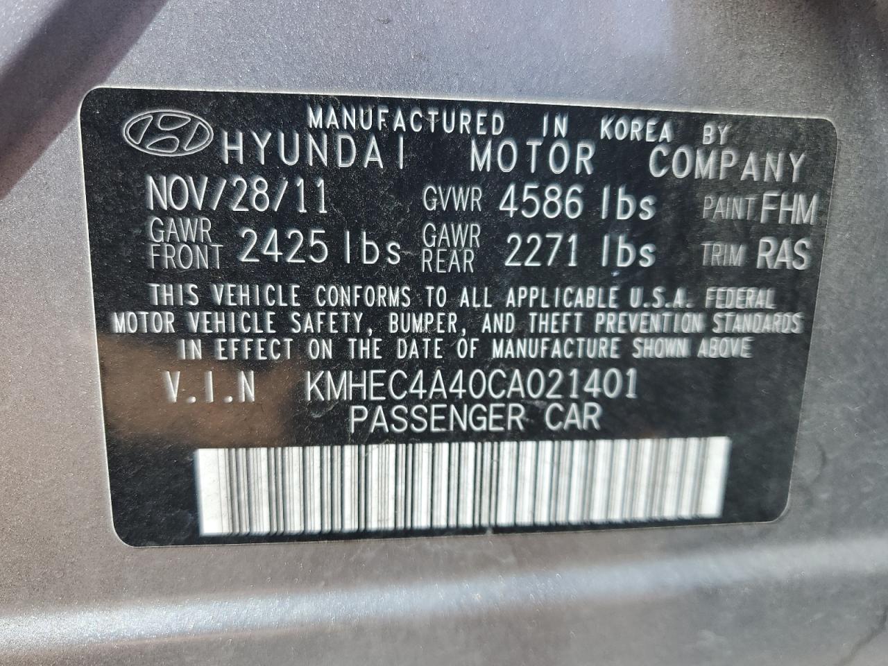 KMHEC4A40CA021401 2012 Hyundai Sonata Hybrid