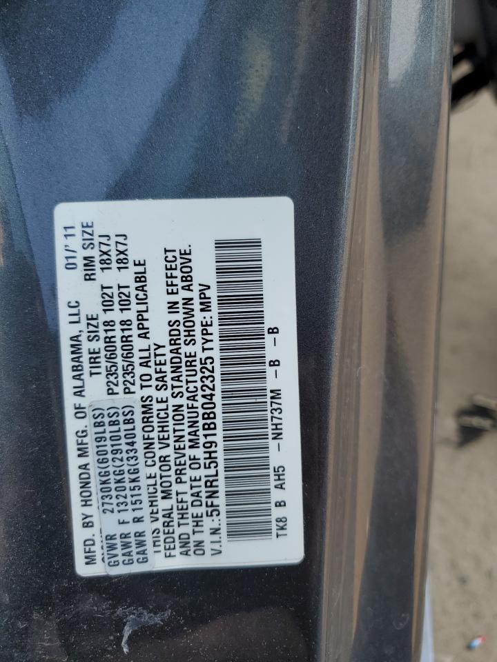 5FNRL5H91BB042325 2011 Honda Odyssey Touring