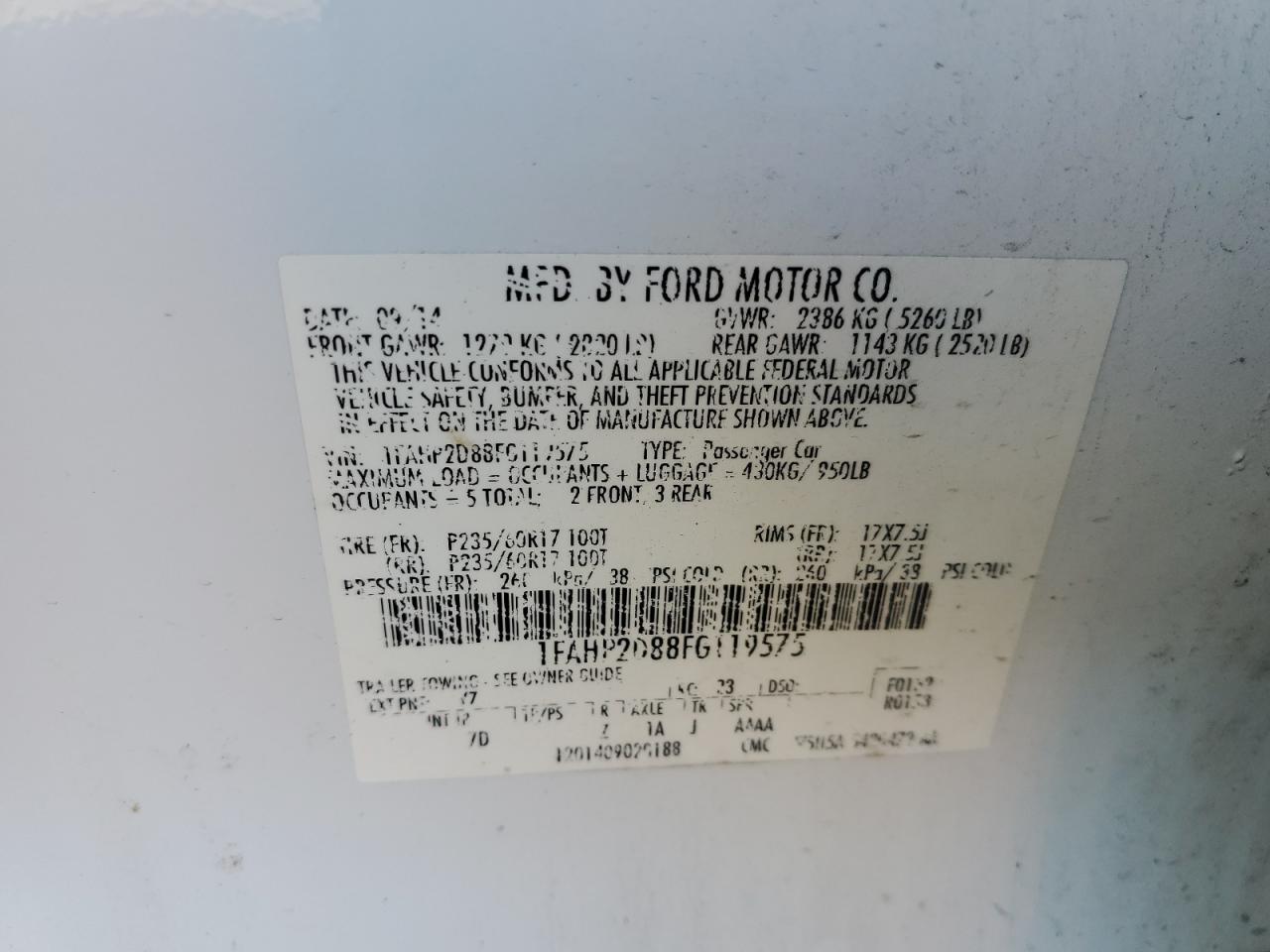 1FAHP2D88FG119575 2015 Ford Taurus Se