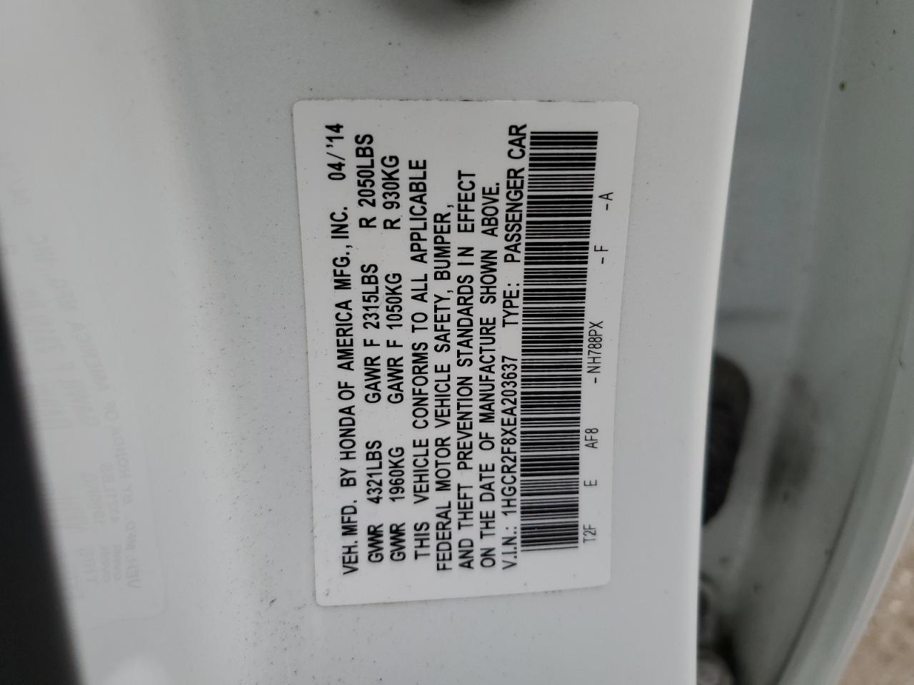 1HGCR2F8XEA203637 2014 Honda Accord Exl