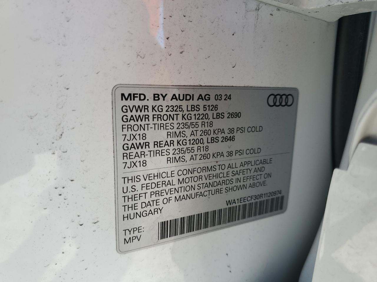 2024 Audi Q3 Premium Plus S Line 45 VIN: WA1EECF30R1120974 Lot: 72730794