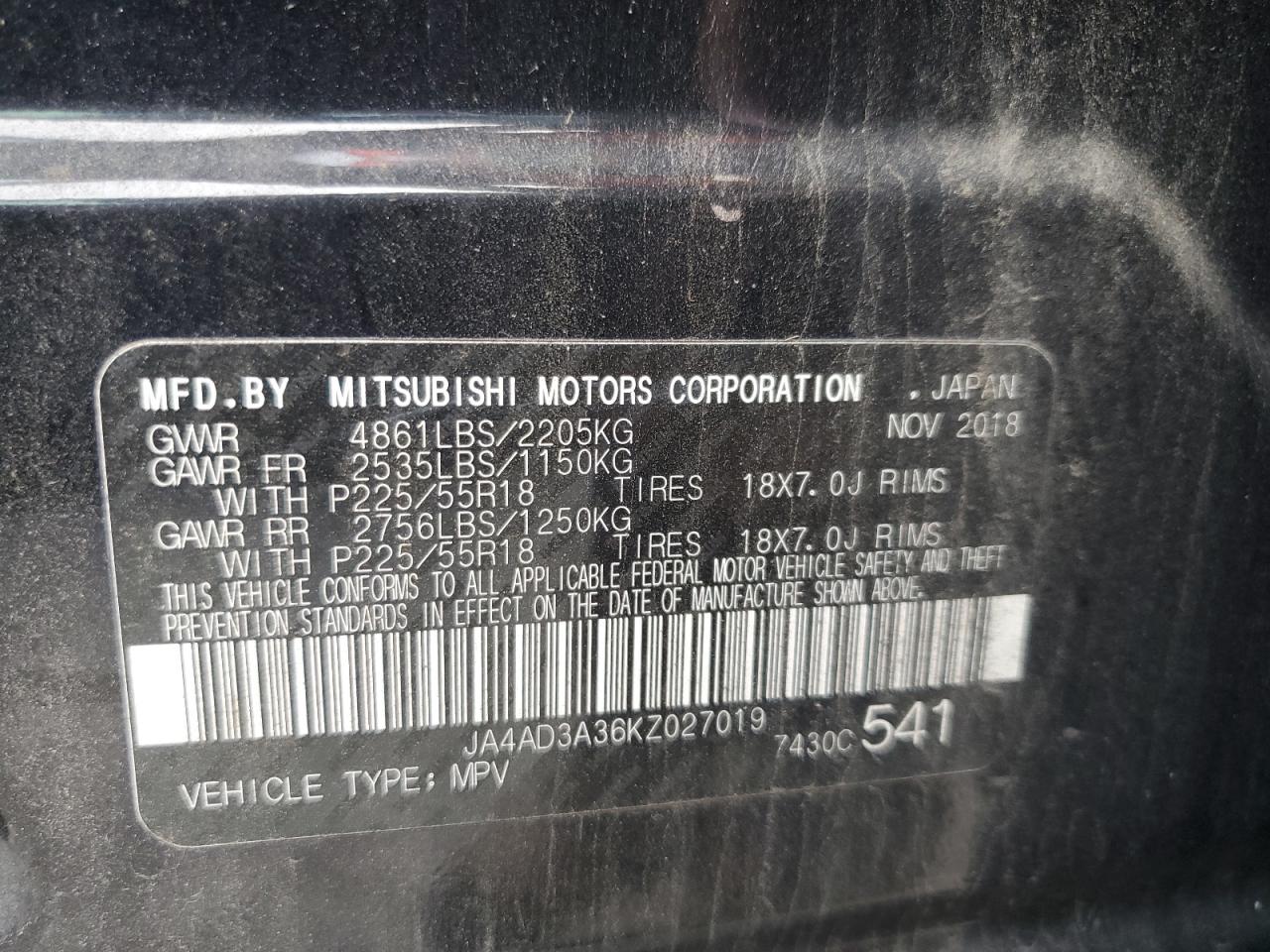 JA4AD3A36KZ027019 2019 MITSUBISHI OUTLANDER - Image 13