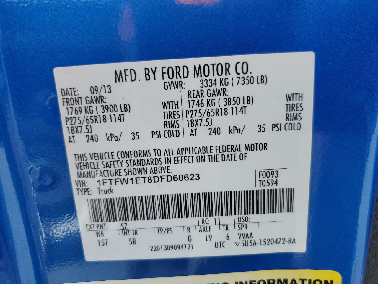 1FTFW1ET8DFD60623 2013 Ford F150 Supercrew