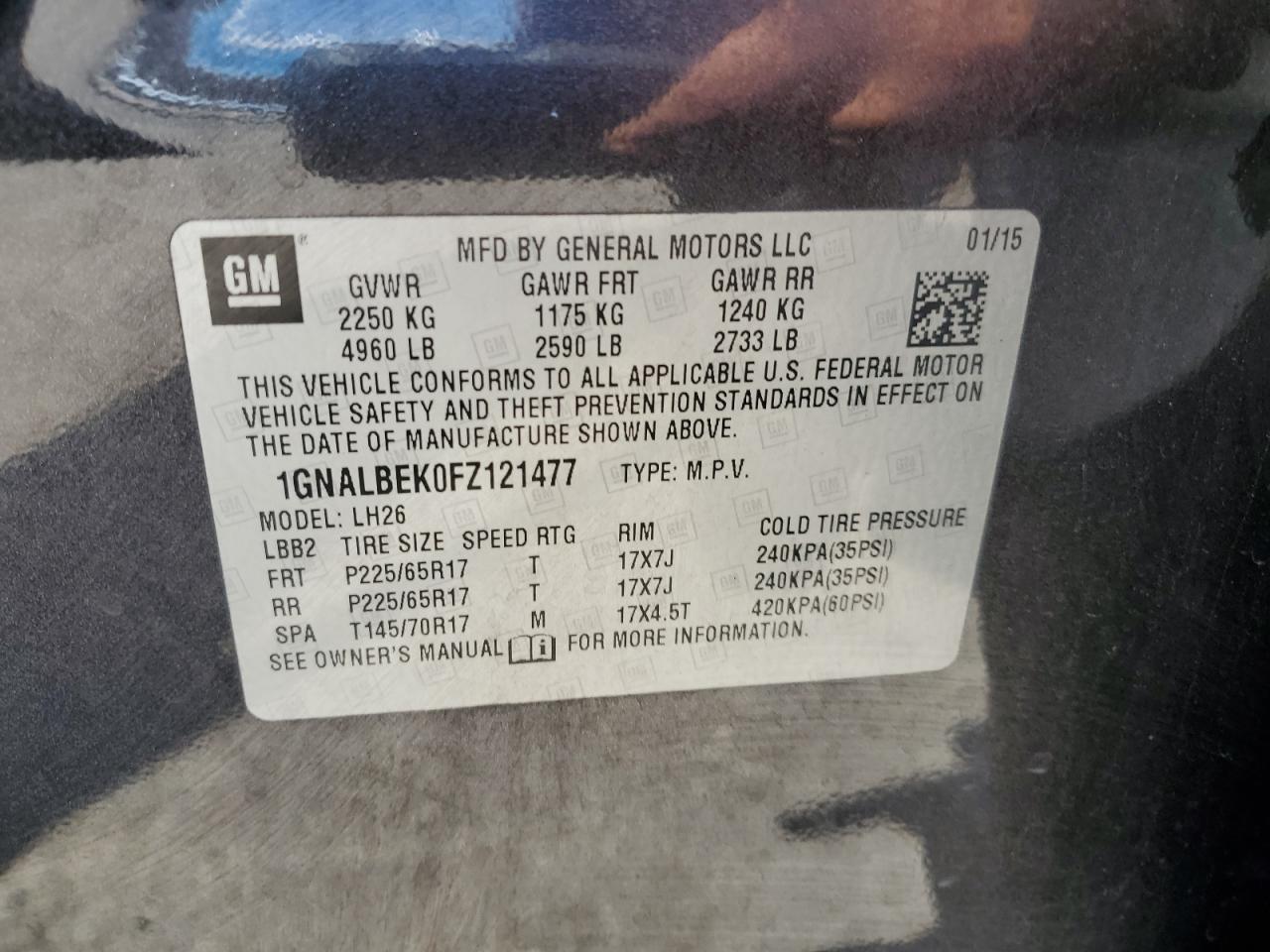 1GNALBEK0FZ121477 2015 Chevrolet Equinox Lt