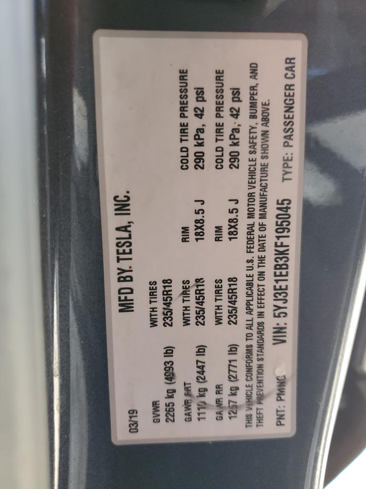 5YJ3E1EB3KF195045 2019 Tesla Model 3