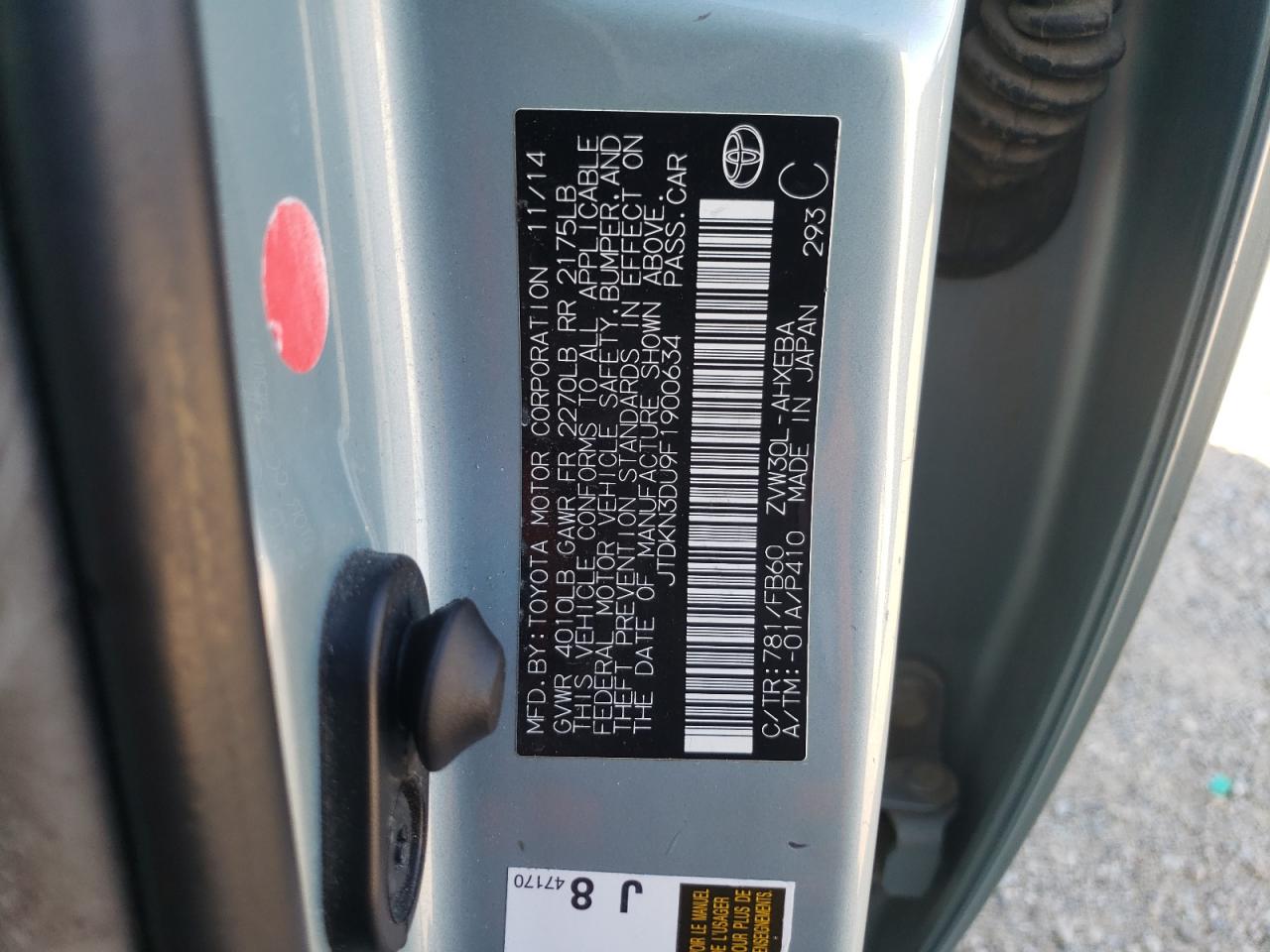 JTDKN3DU9F1900634 2015 Toyota Prius