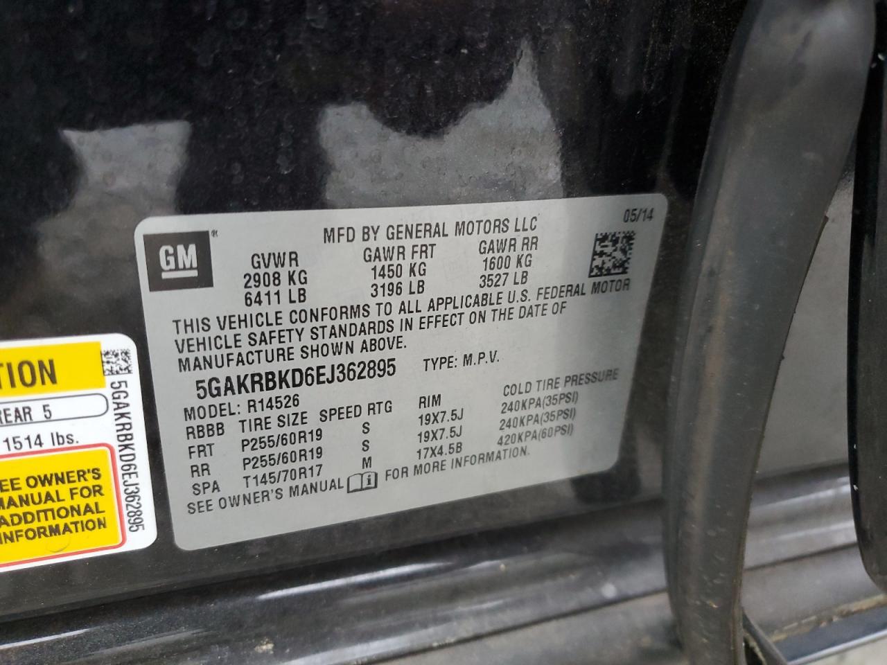 5GAKRBKD6EJ362895 2014 Buick Enclave