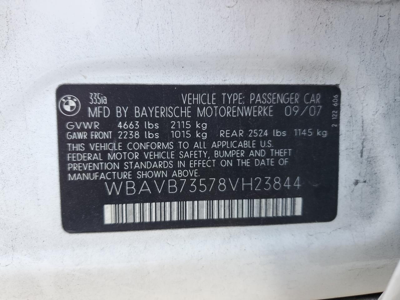 WBAVB73578VH23844 2008 BMW 335 I