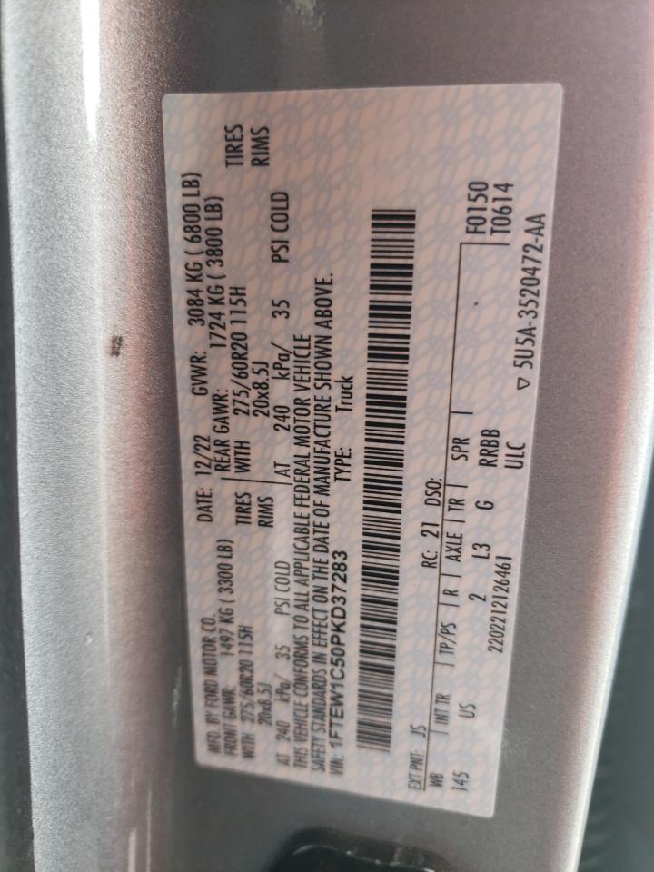 2023 Ford F150 Supercrew VIN: 1FTEW1C50PKD37283 Lot: 71478844