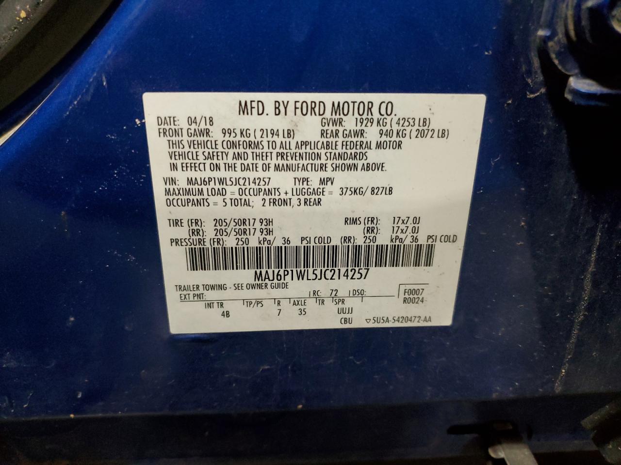 MAJ6P1WL5JC214257 2018 Ford Ecosport Titanium