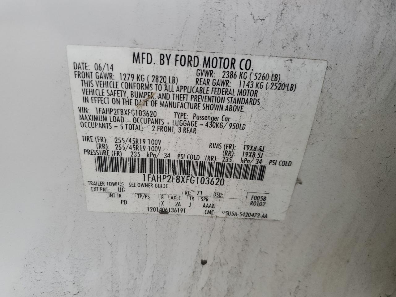 1FAHP2F8XFG103620 2015 Ford Taurus Limited