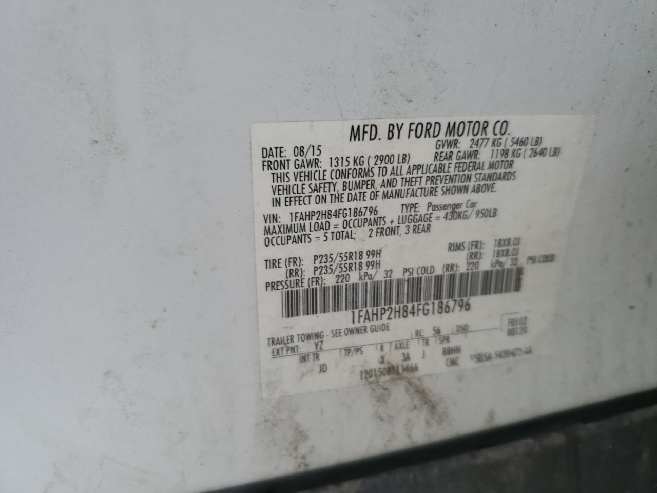 1FAHP2H84FG186796 2015 Ford Taurus Sel