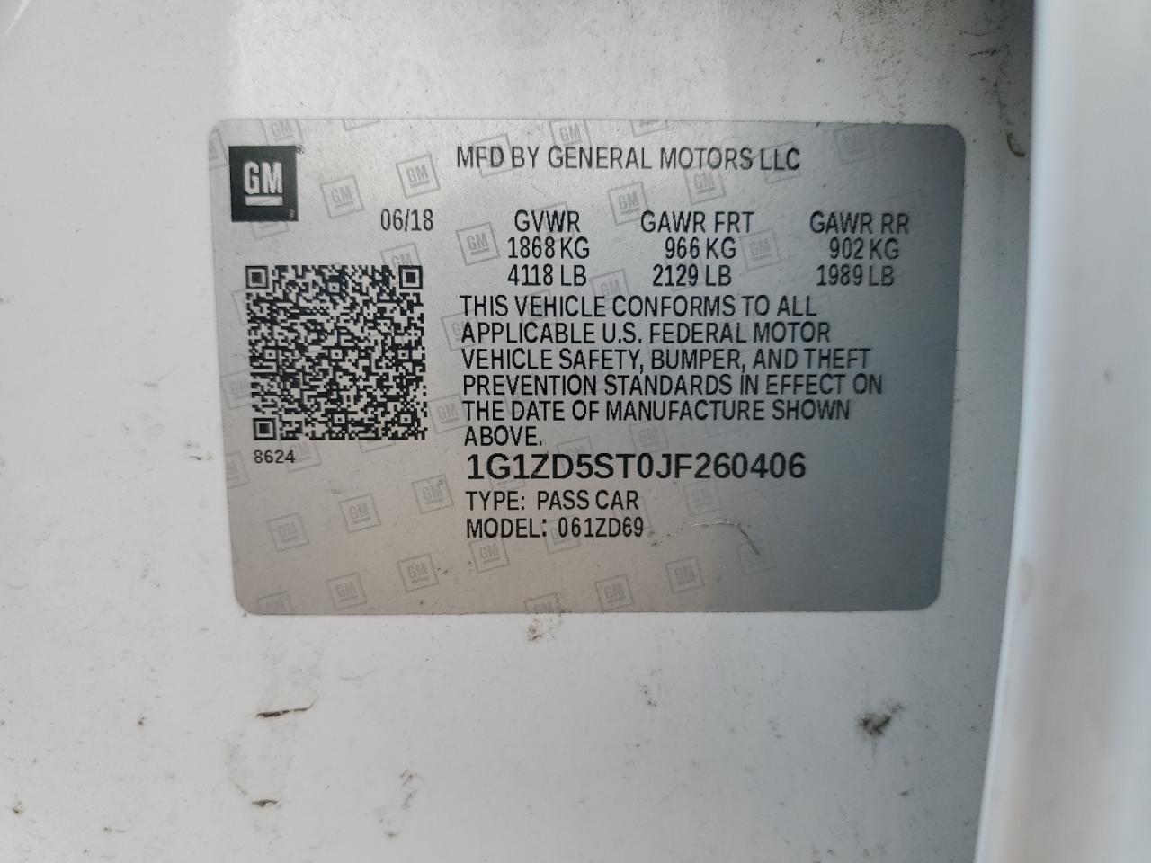 1G1ZD5ST0JF260406 2018 Chevrolet Malibu Lt