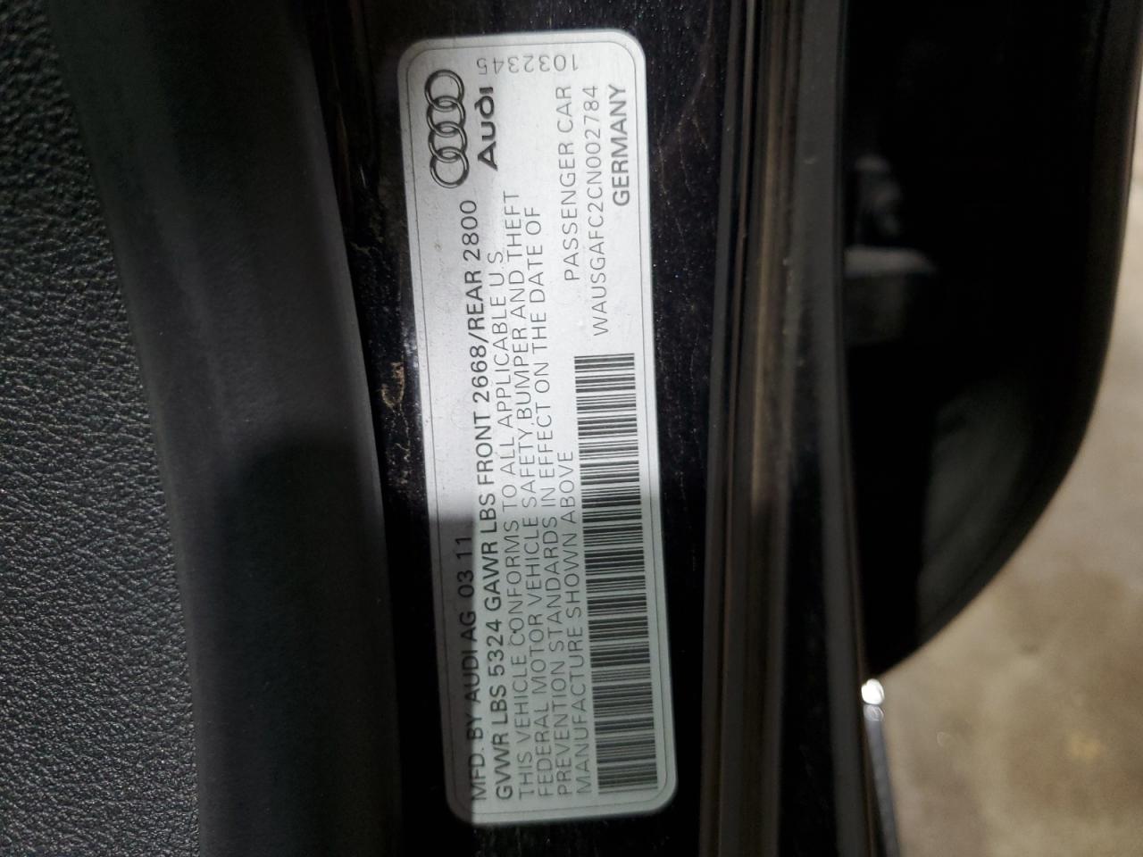 2012 Audi A7 Prestige VIN: WAUSGAFC2CN002784 Lot: 70287204