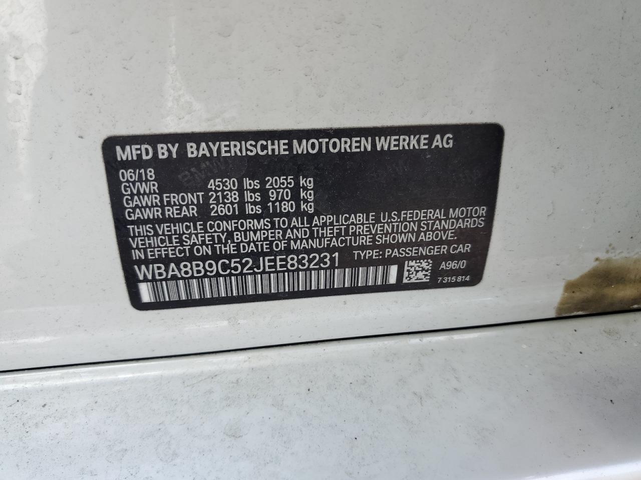 WBA8B9C52JEE83231 2018 BMW 330 I