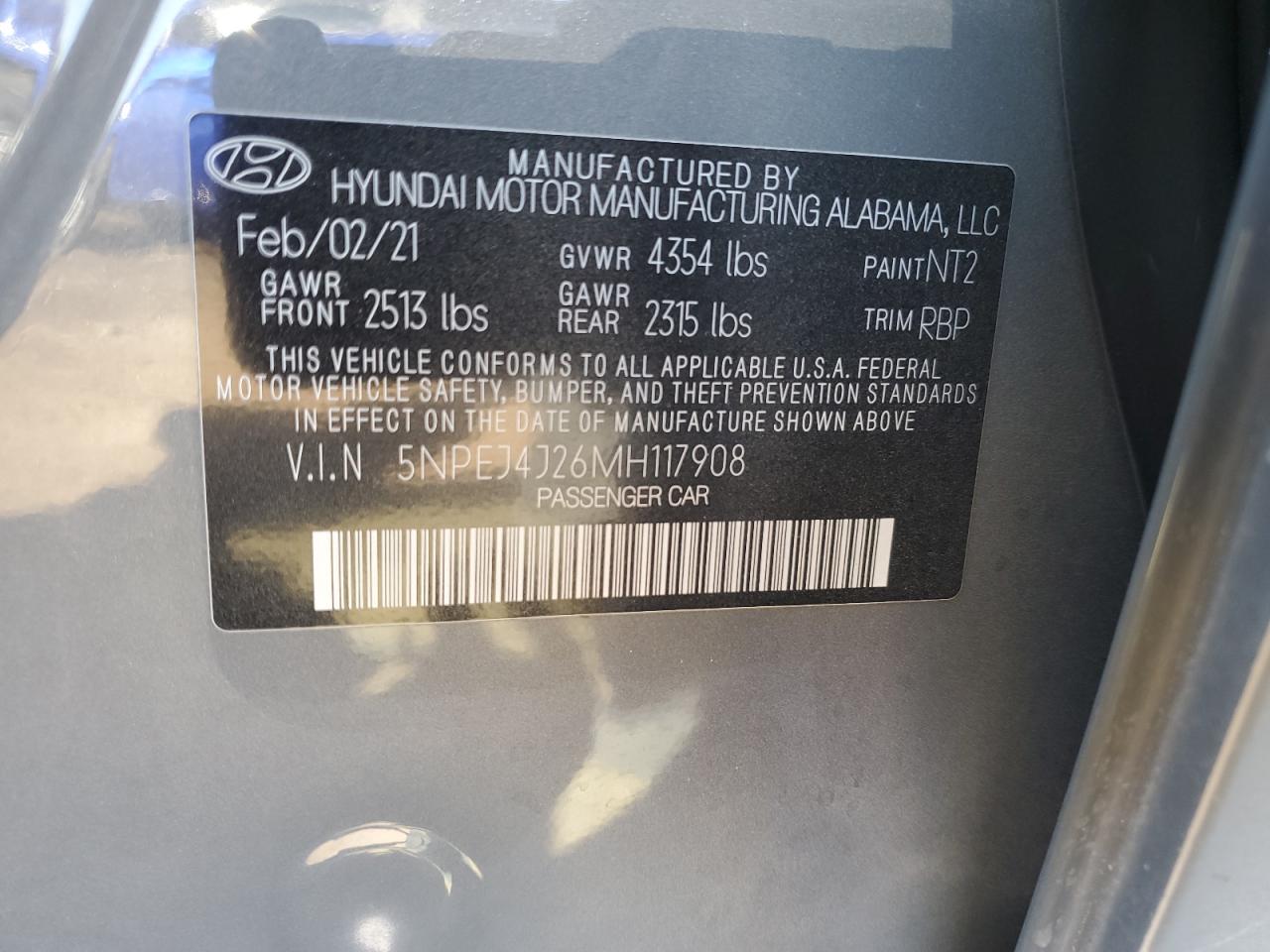 5NPEJ4J26MH117908 2021 Hyundai Sonata Sel Plus