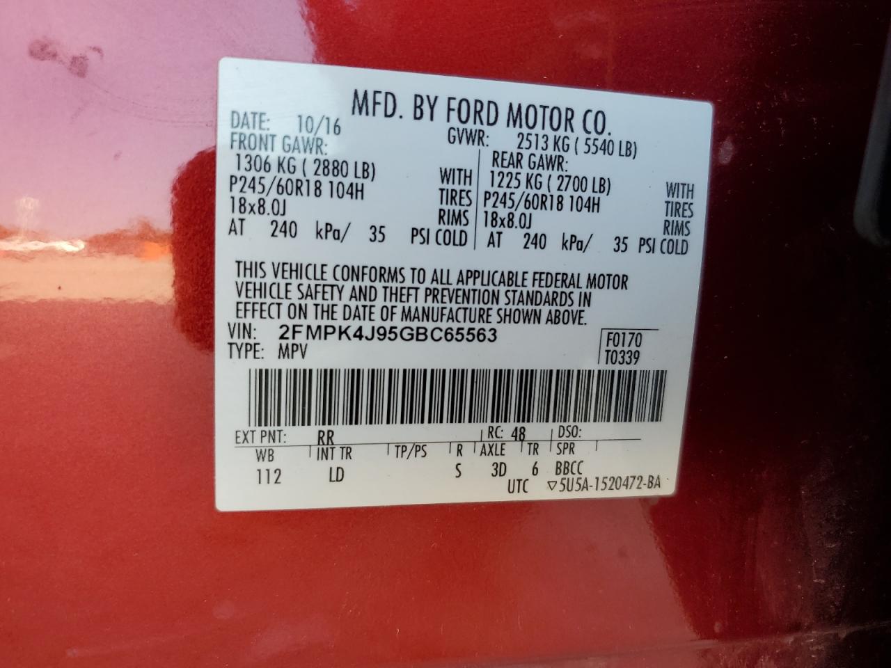 2FMPK4J95GBC65563 2016 Ford Edge Sel