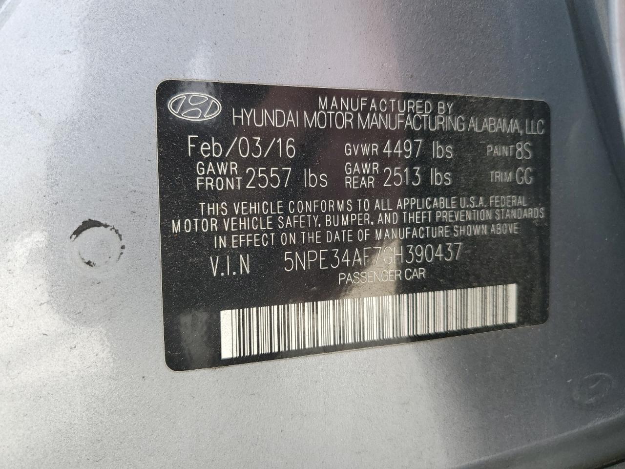 5NPE34AF7GH390437 2016 Hyundai Sonata Sport