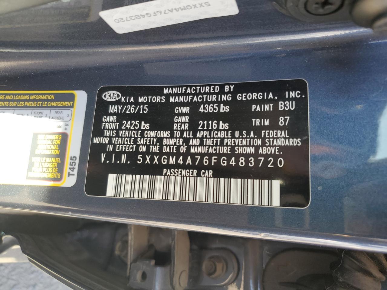 5XXGM4A76FG483720 2015 Kia Optima Lx