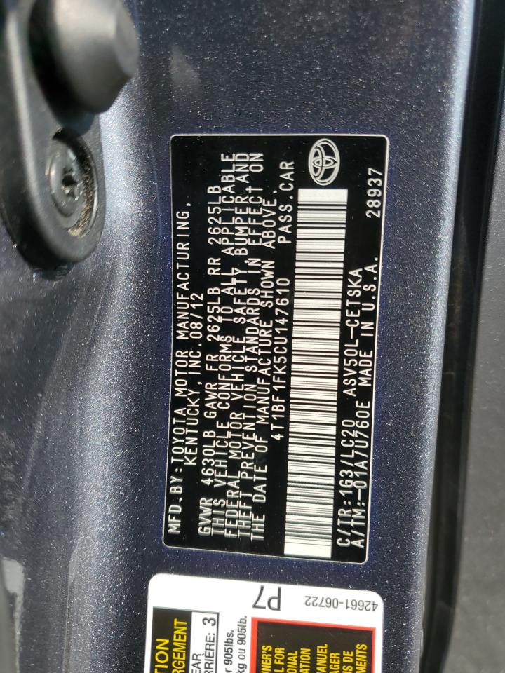 4T1BF1FK5CU147610 2012 Toyota Camry Base