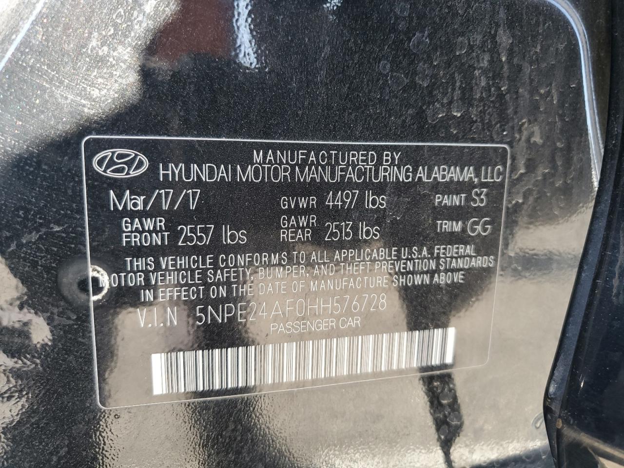 VIN 5NPE24AF0HH576728 2017 HYUNDAI SONATA no.12