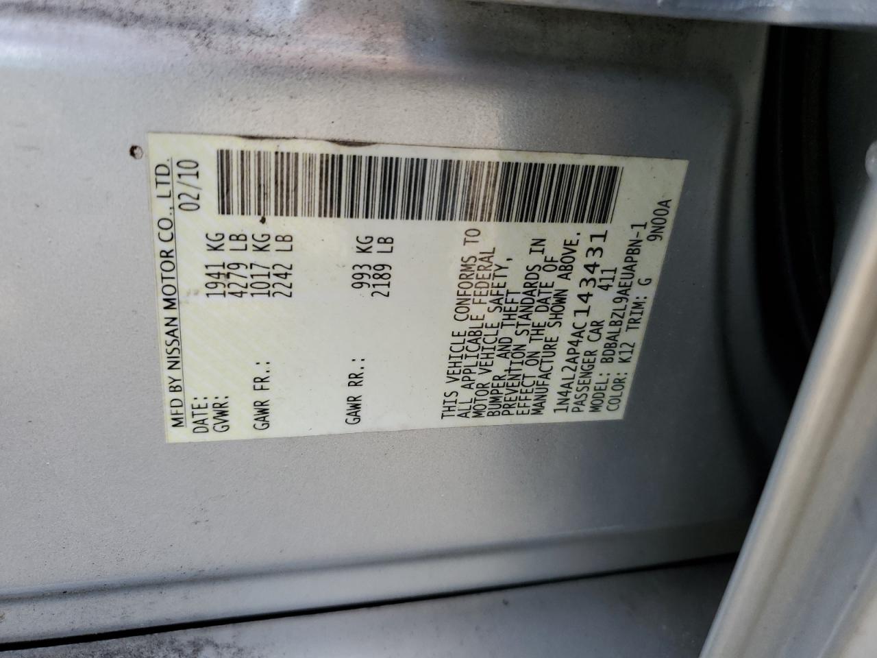 1N4AL2AP4AC143431 2010 Nissan Altima Base