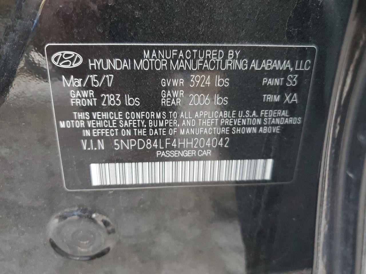 5NPD84LF4HH204042 2017 Hyundai Elantra Se