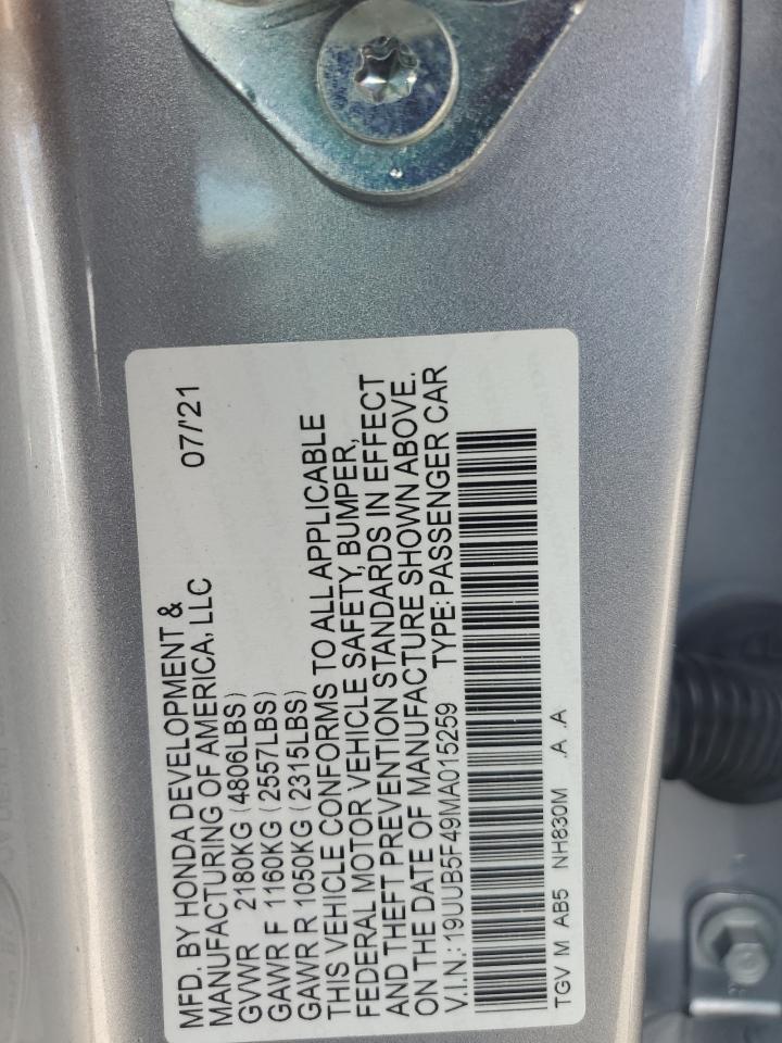 2021 Acura Tlx Technology VIN: 19UUB5F49MA015259 Lot: 70728854