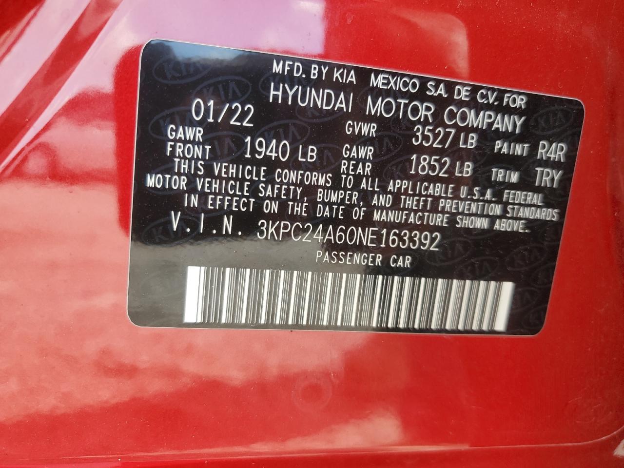 2022 Hyundai Accent Se VIN: 3KPC24A60NE163392 Lot: 70614564