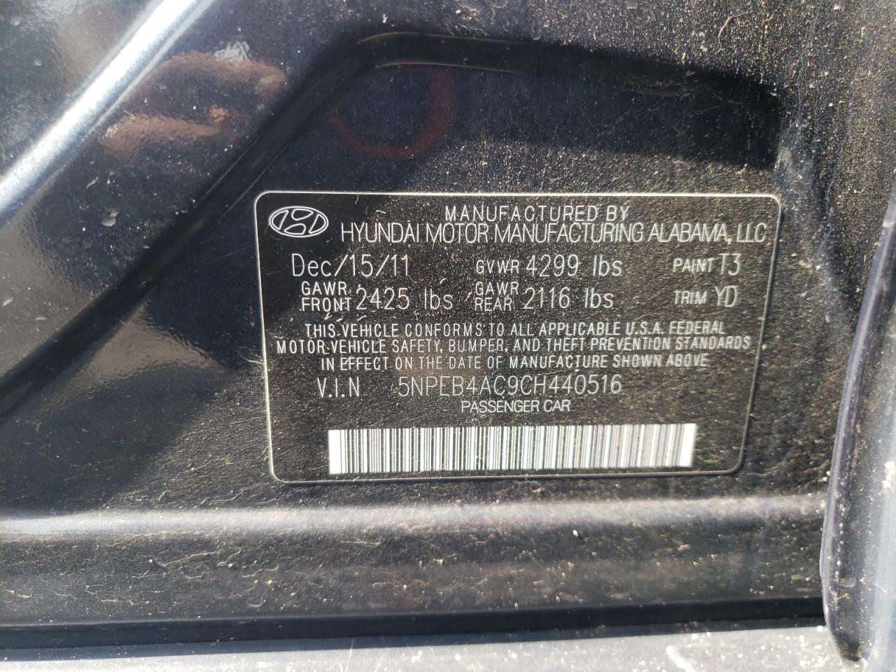 5NPEB4AC9CH440516 2012 Hyundai Sonata Gls