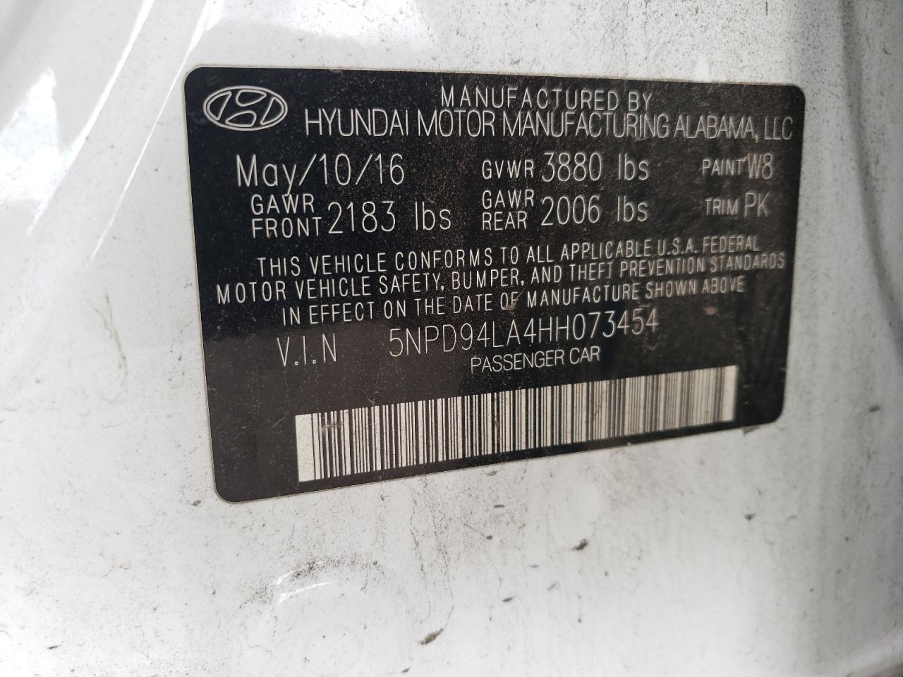 5NPD94LA4HH073454 2017 Hyundai Elantra Eco