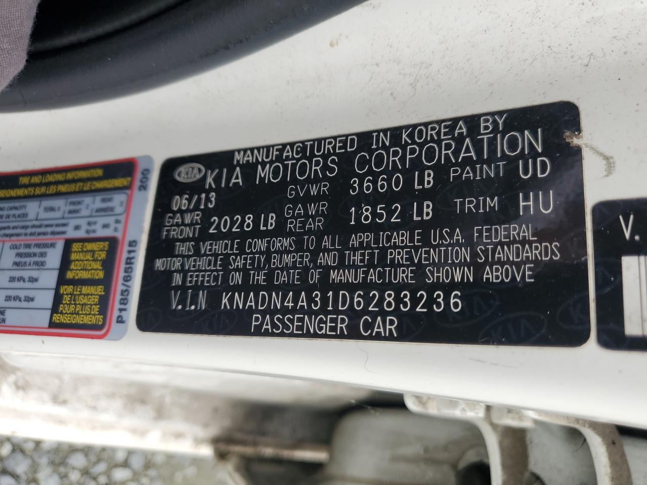 VIN KNADN4A31D6283236 2013 KIA RIO no.12