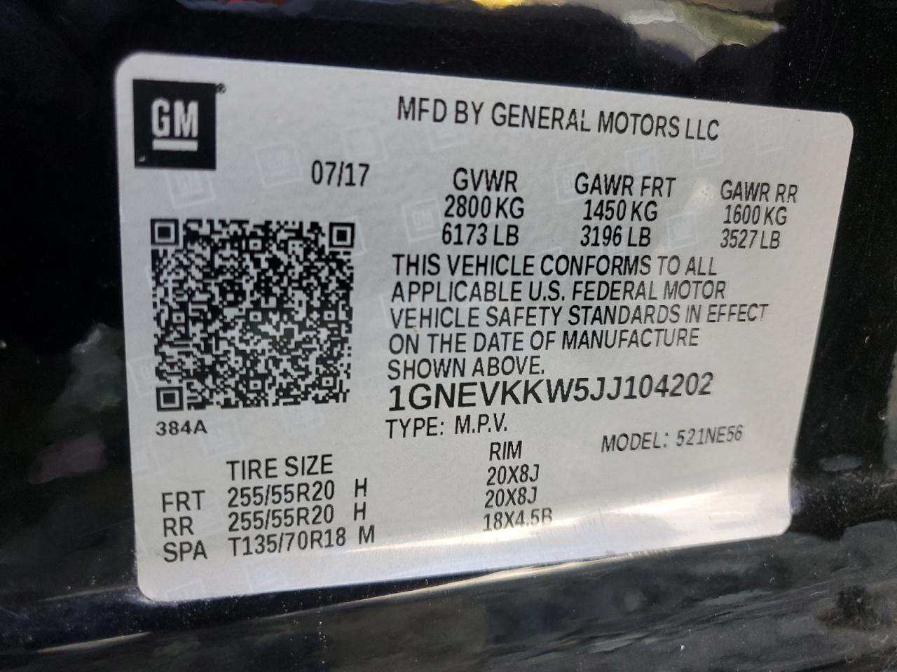 1GNEVKKW5JJ104202 2018 Chevrolet Traverse High Country