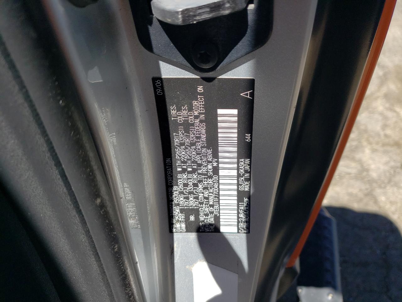 2007 Toyota Fj Cruiser VIN: JTEBU11F770046100 Lot: 70313414