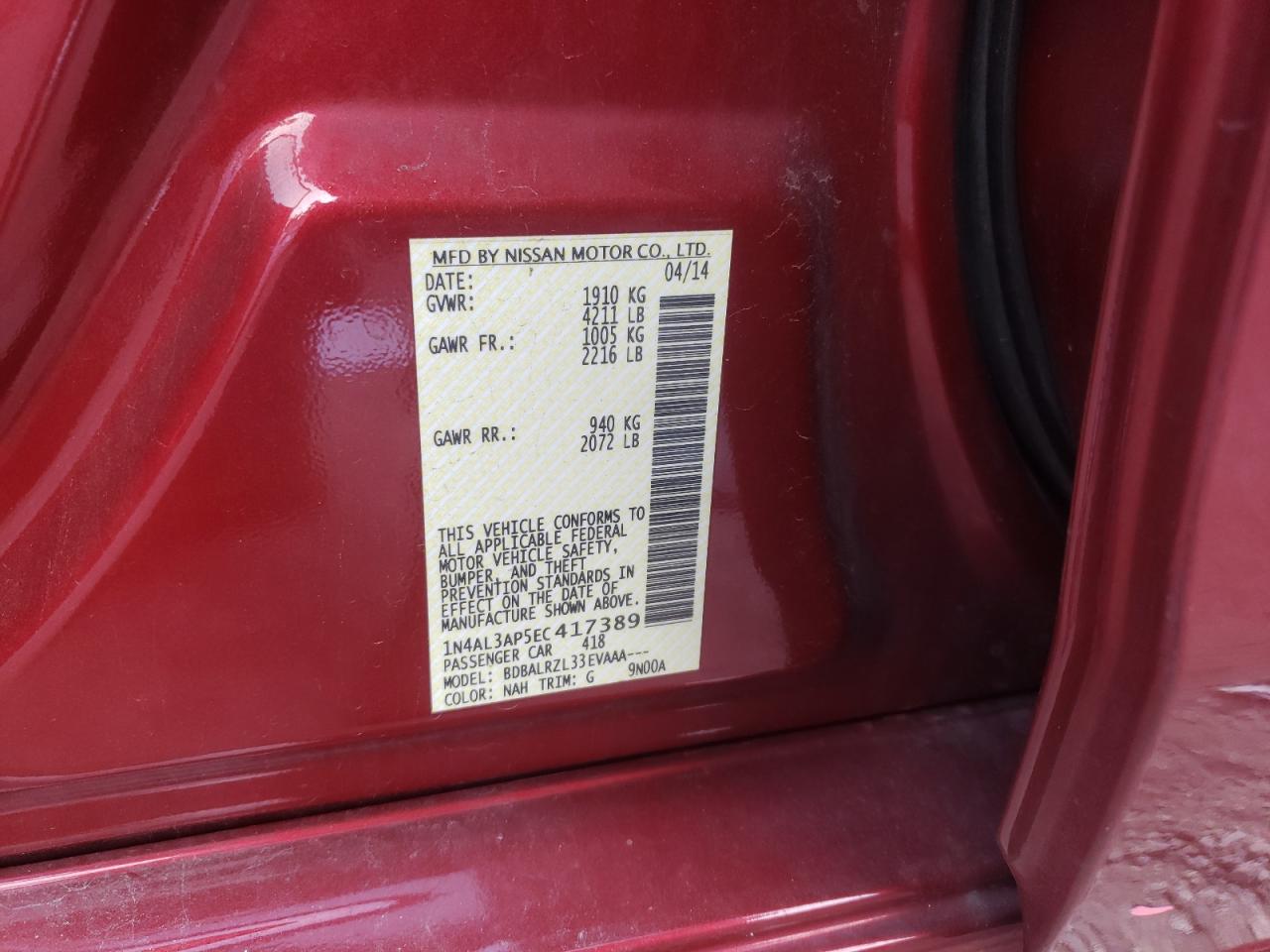 1N4AL3AP5EC417389 2014 Nissan Altima 2.5