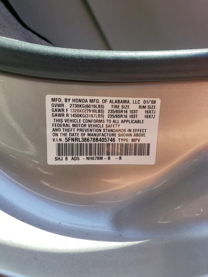 5FNRL38678B405746 2008 Honda Odyssey Exl