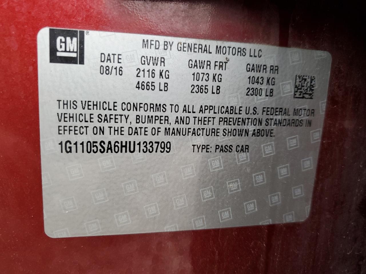 1G1105SA6HU133799 2017 Chevrolet Impala Lt