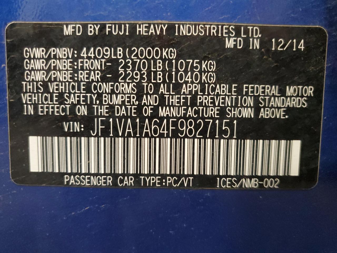 JF1VA1A64F9827151 2015 Subaru Wrx