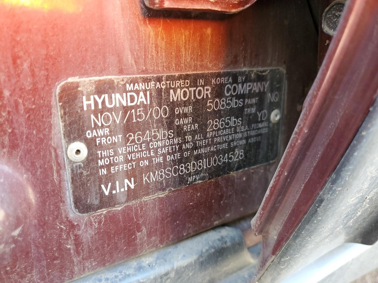 KM8SC83D81U034528 2001 Hyundai Santa Fe Gls