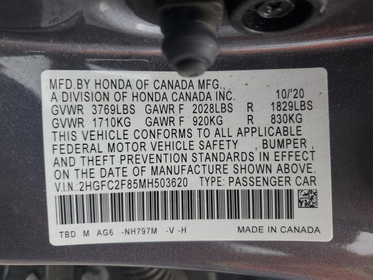 2HGFC2F85MH503620 2021 Honda Civic Sport