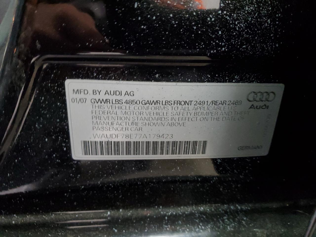 WAUDF78E77A179423 2007 Audi A4 2.0T Quattro