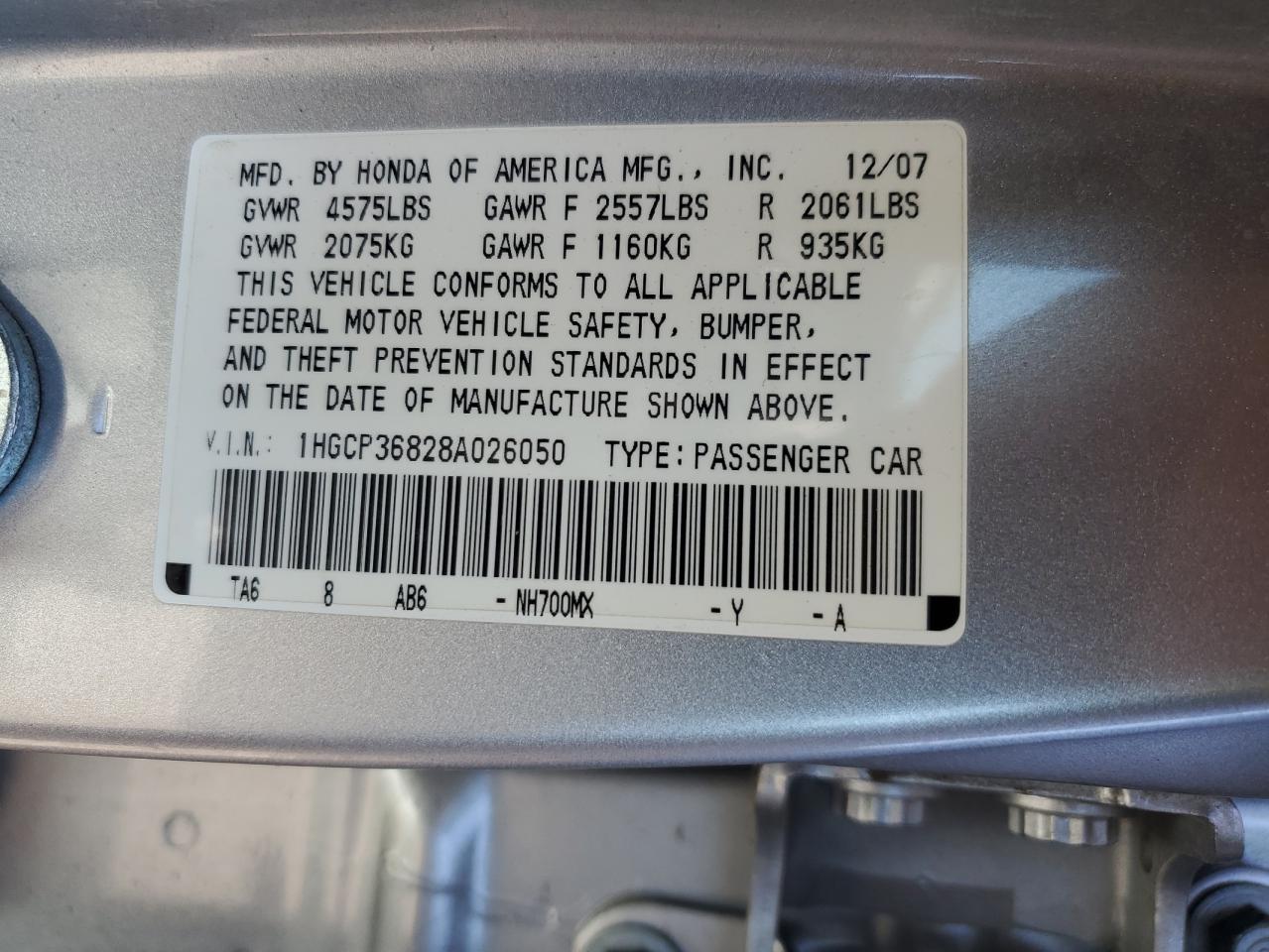 1HGCP36828A026050 2008 Honda Accord Exl