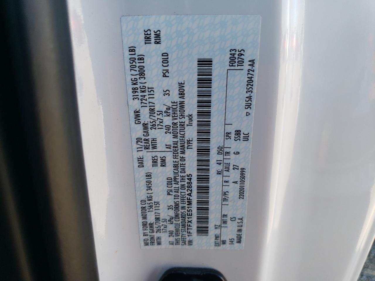 1FTFX1E51MFA28845 2021 Ford F150 Super Cab