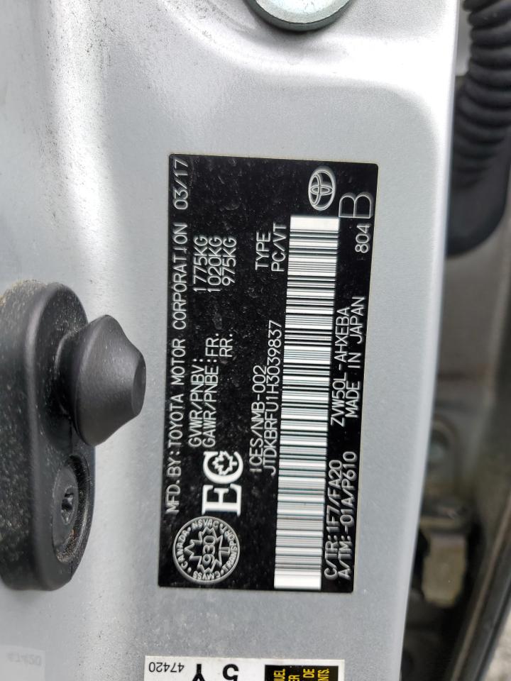 JTDKBRFU1H3039837 2017 Toyota Prius