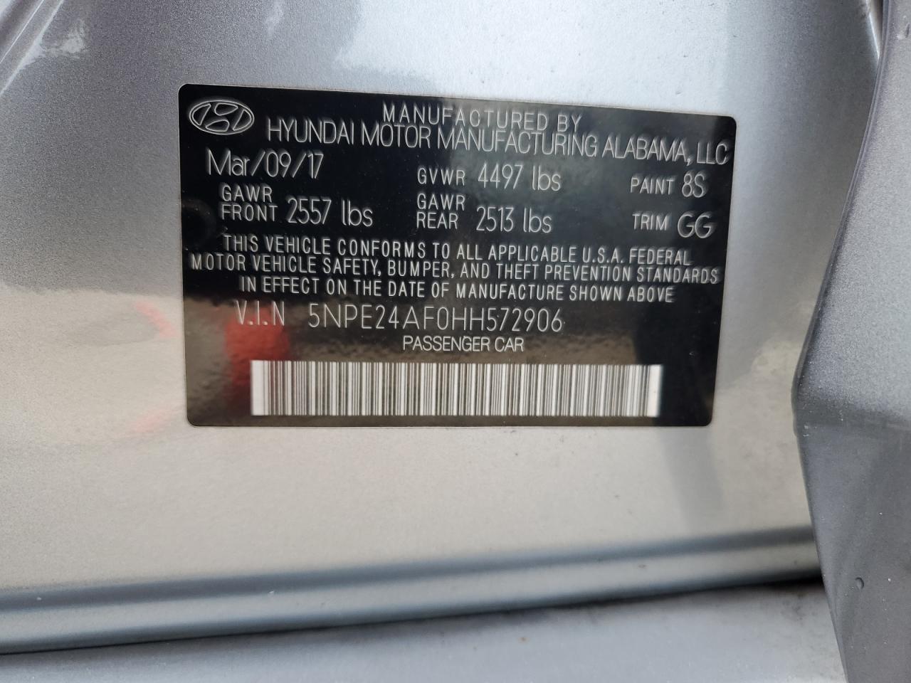 5NPE24AF0HH572906 2017 Hyundai Sonata Se