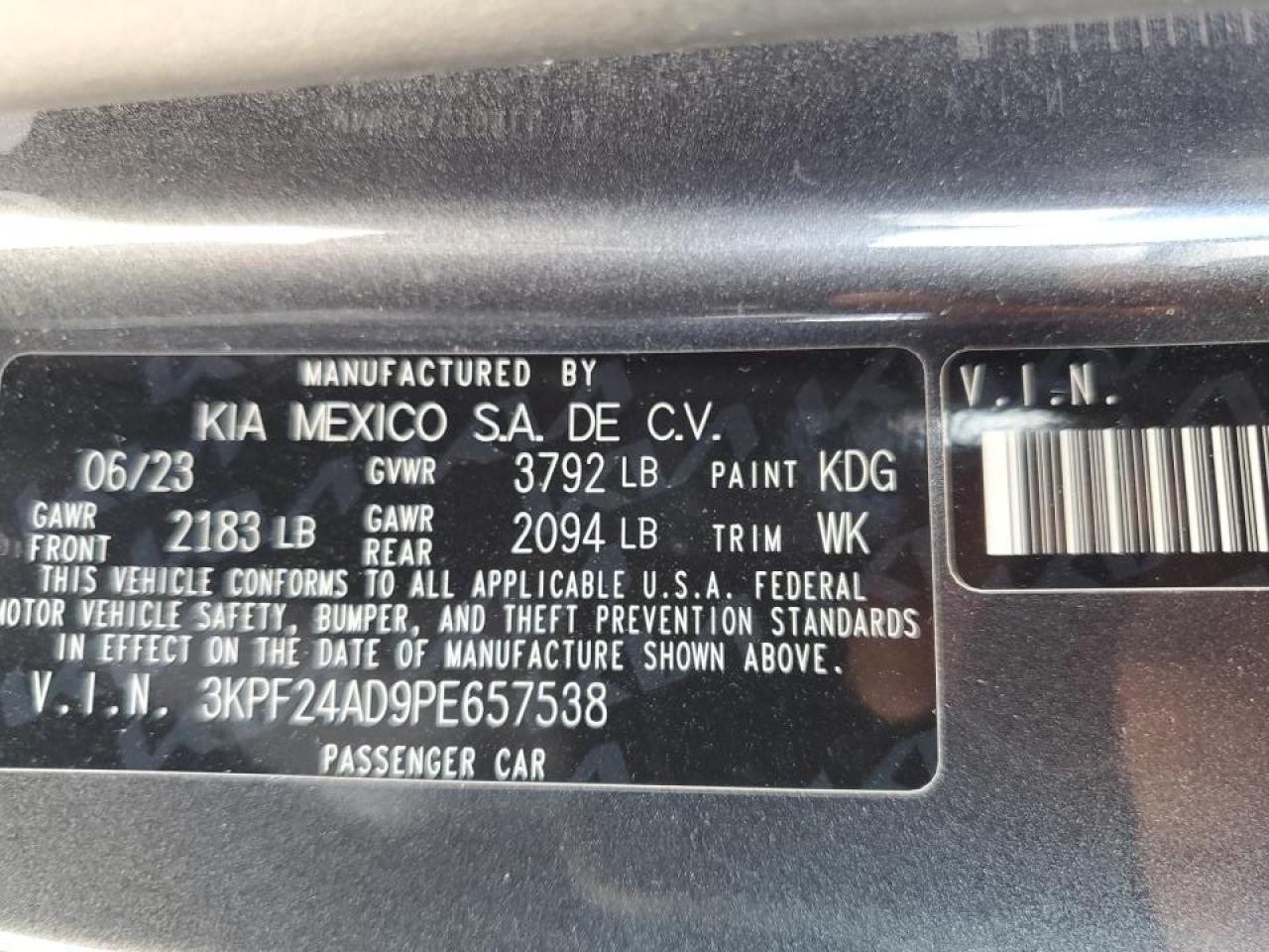 3KPF24AD9PE657538 2023 Kia Forte Lx